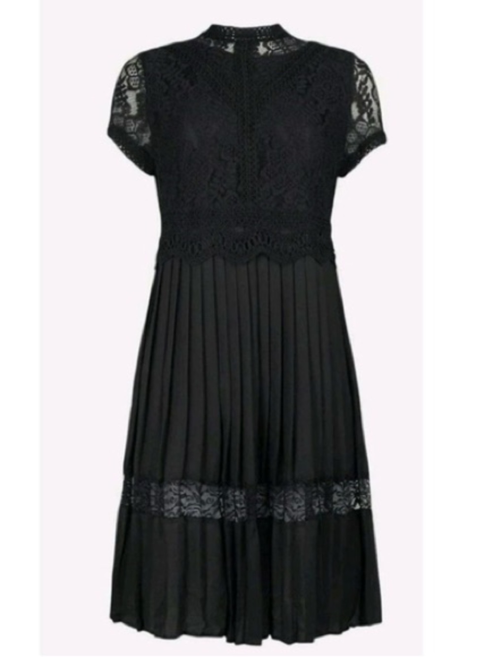 Zara Black Lace Midi Dress with Pleated Skirt